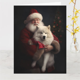 Samoyed med Jultomten under julhelgen Kort