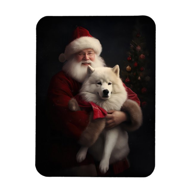 Samoyed med Jultomten under julhelgen Magnet (Vertikal)