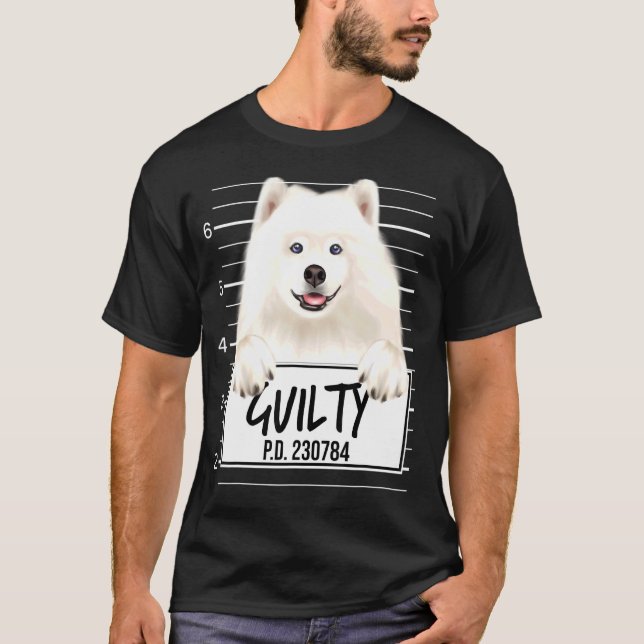 Samoyed Mugshot Guilty Hund T Shirt (Framsida)