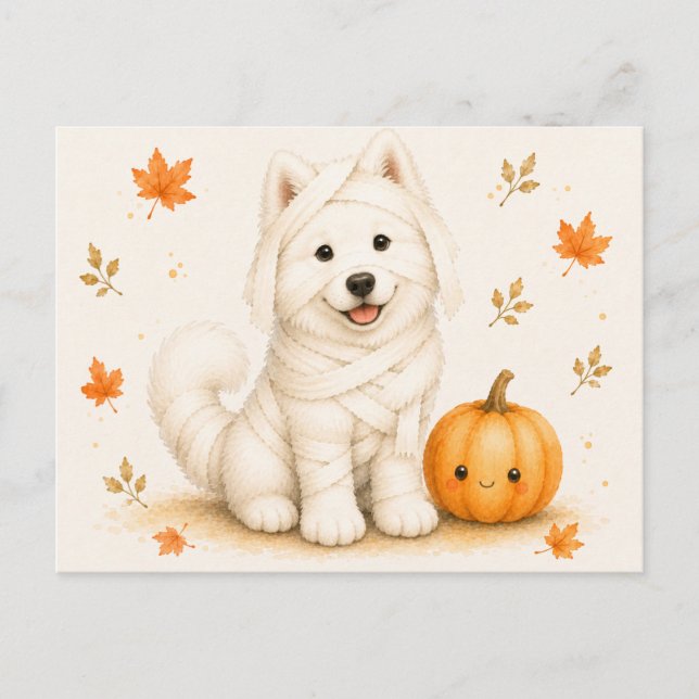 Samoyed-mumie Halloween Vykort (Framsida)