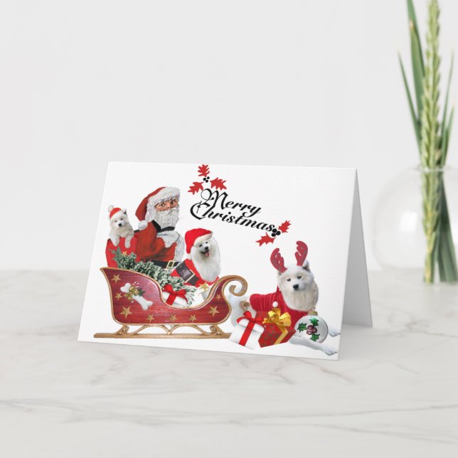 Samoyed och Santa in Sleigh-kort Helgkort (Framsida)