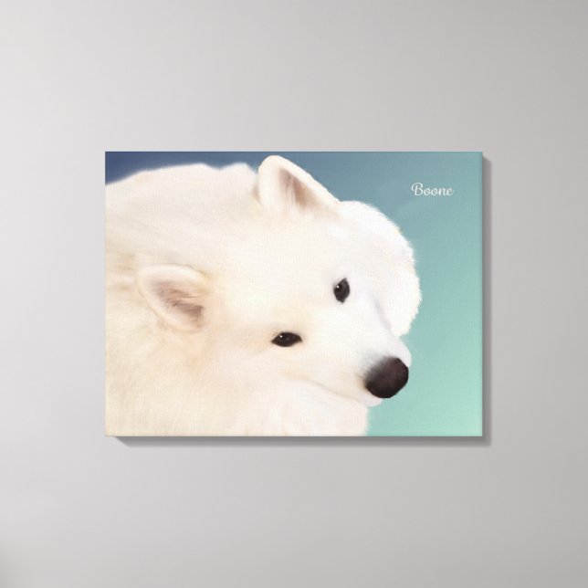 Samoyed Porträtt 24." x 16."x 1,5" Wrapped Canvas (Framsida)