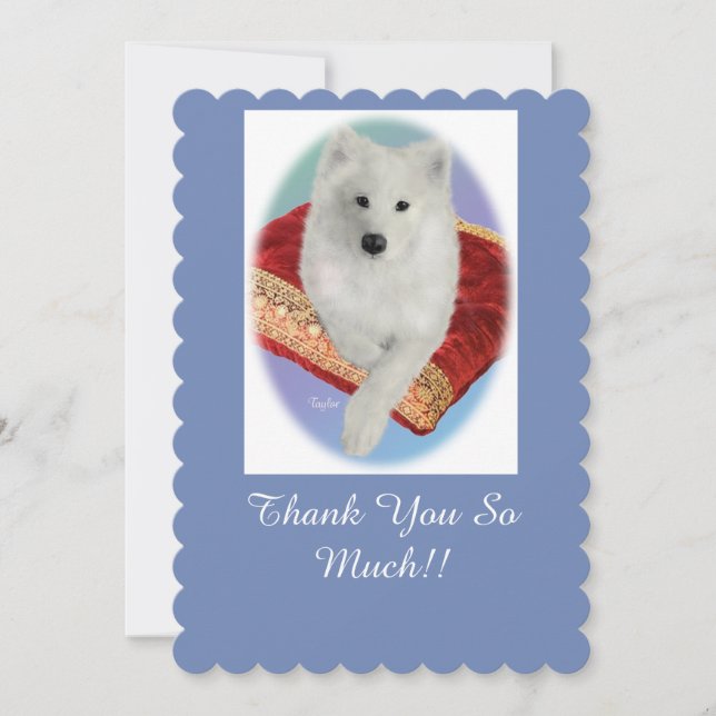 Samoyed Porträtt,Flat hälsningskort med valfri län Tack Kort (Framsida)