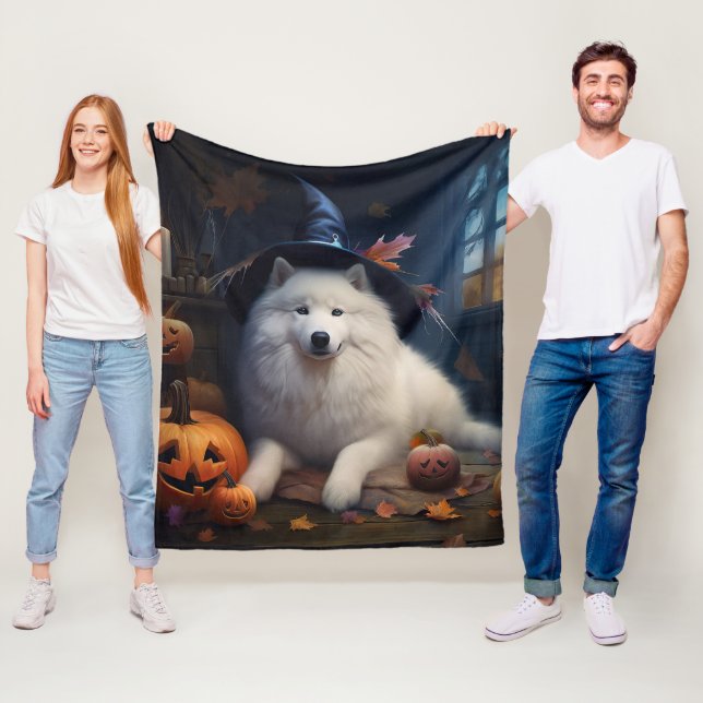 Samoyed Pumpkins Halloween Scary Fleecefilt (På plats)