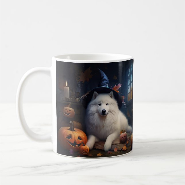 Samoyed Pumpkins Halloween Scary Kaffemugg (Vänster)