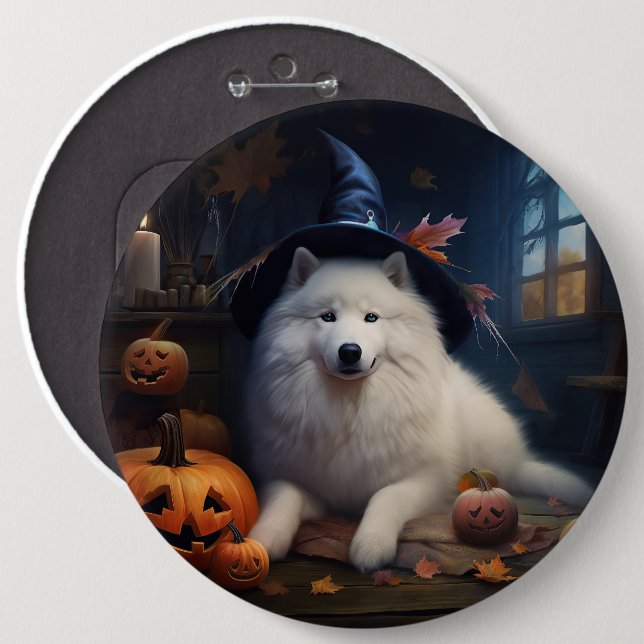 Samoyed Pumpkins Halloween Scary Knapp (Framsida & baksida)