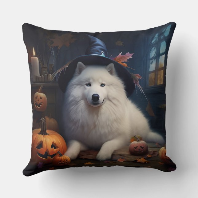 Samoyed Pumpkins Halloween Scary Kudde (Baksida)