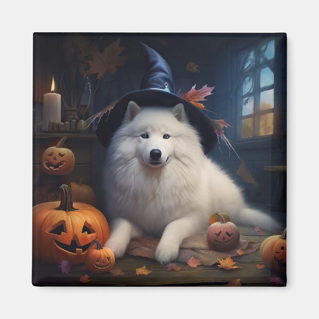 Samoyed Pumpkins Halloween Scary Magnet (Framsidan)