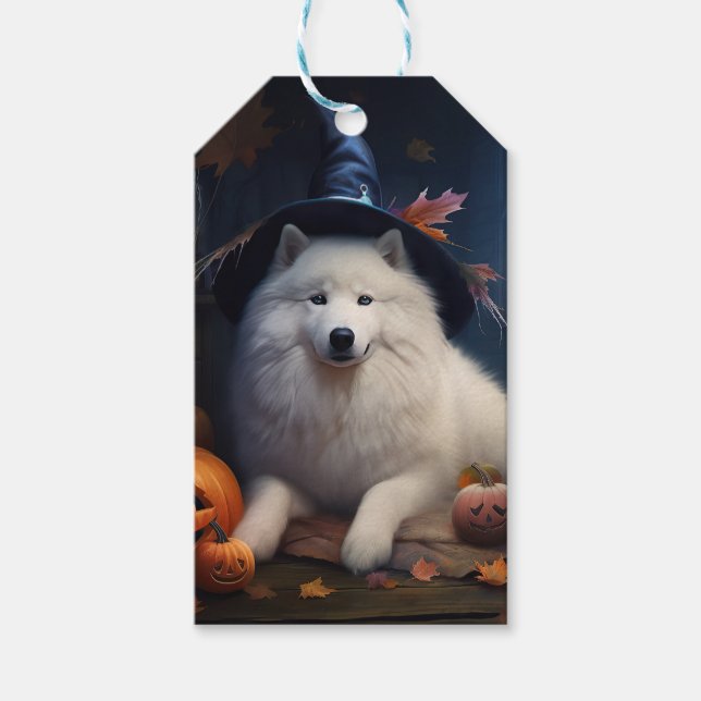 Samoyed Pumpkins Halloween Scary Presentetikett (Framsidan)