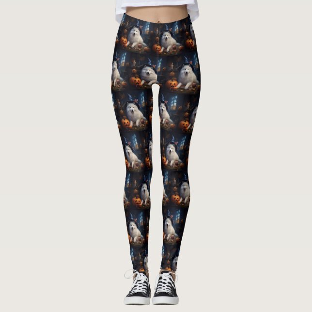 Samoyed Pumpor Halloween Skräck Leggings (Framsida)