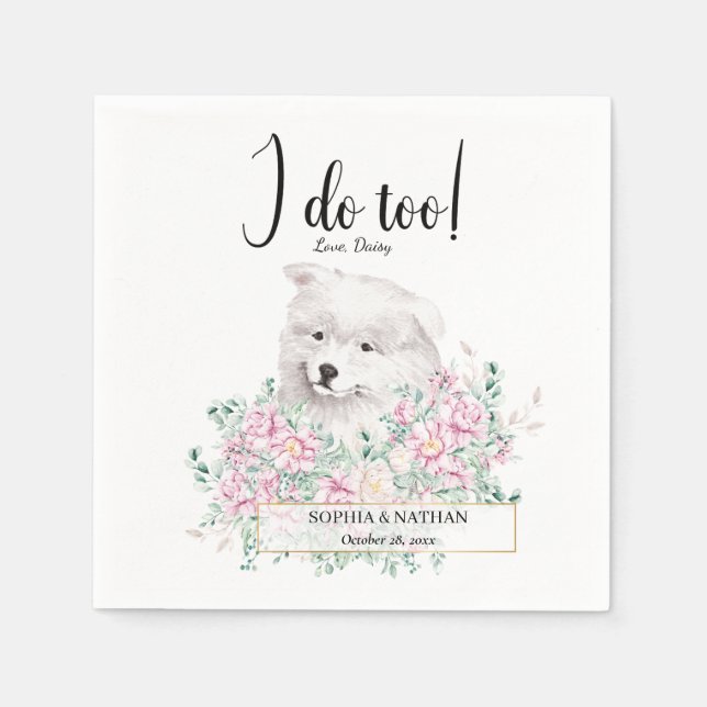Samoyed Puppy Hund Bröllop Cocktail Napkins Pappersservett (Framsidan)