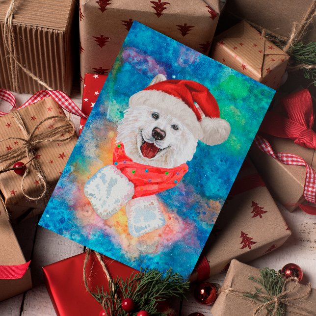 Samoyed Rashund Jul Helg Vykort (Skapare uppladdad)