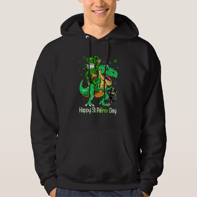 Samoyed Riding Dinosaur Patricks Day Shamrock Hoodie (Framsida)