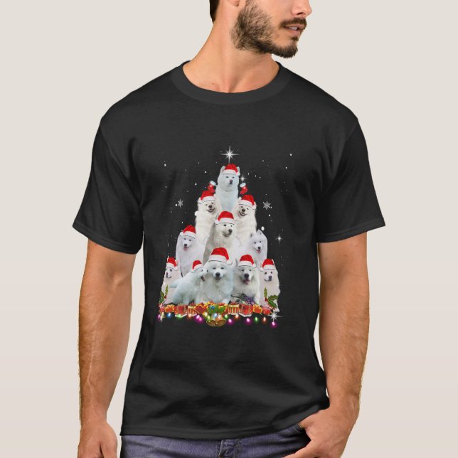 Samoyed Santa Hat Julgran Ljus Julafton Boys T Shirt (Framsida)