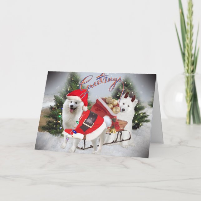 Samoyed Santa och Helper Hälsning Helgkort (Framsida)