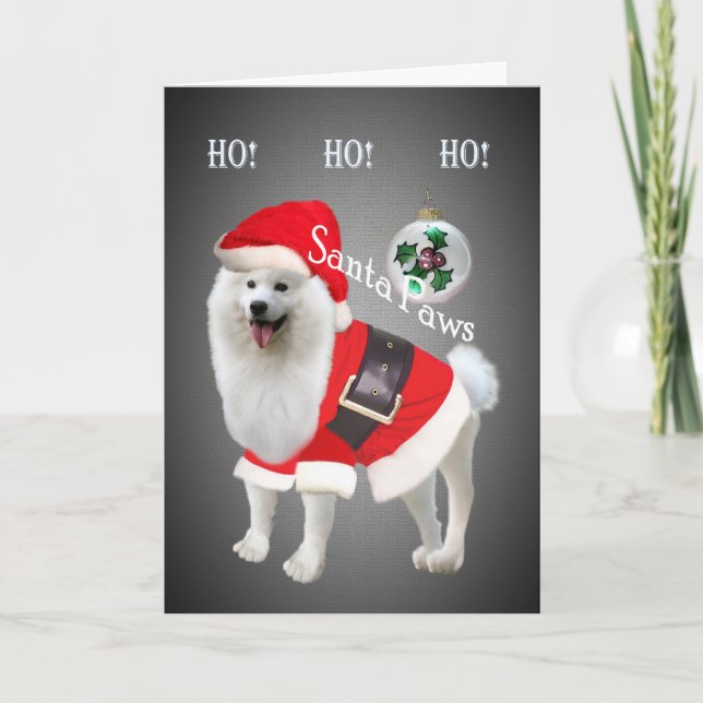Samoyed Santa tassar Ho Ho Ho Ho-kort Helgkort (Framsida)