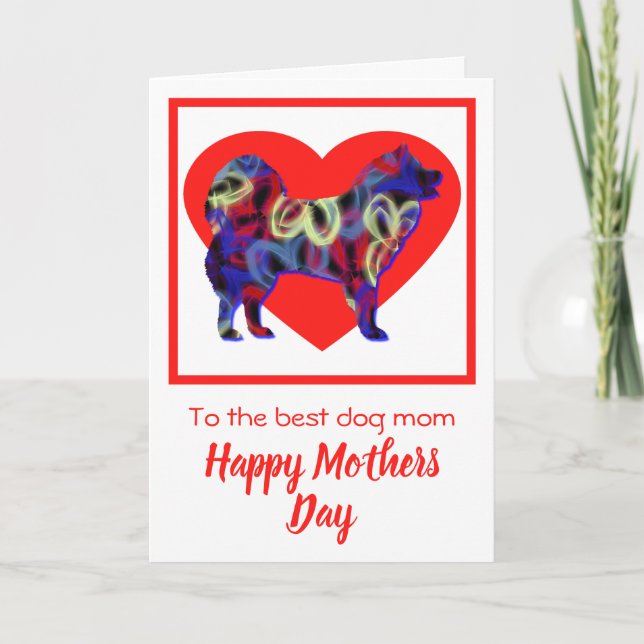 Samoyed Silhouette Hund Red Heart Mor's Day Card Tack Kort (Framsida)