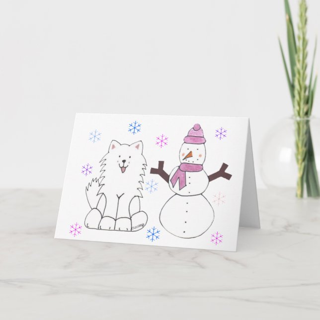 Samoyed & Snögubbe Helgkort (Framsida)