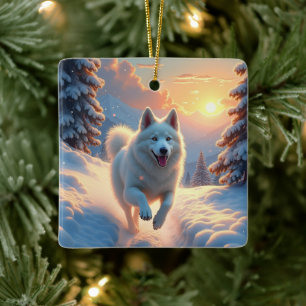 Samoyed Snöig Bergs Äventyr Jul Julgransprydnad Keramik