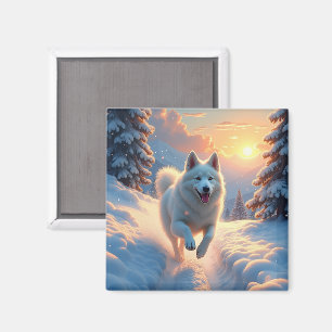 Samoyed Snöig Bergs Äventyr Jul Magnet