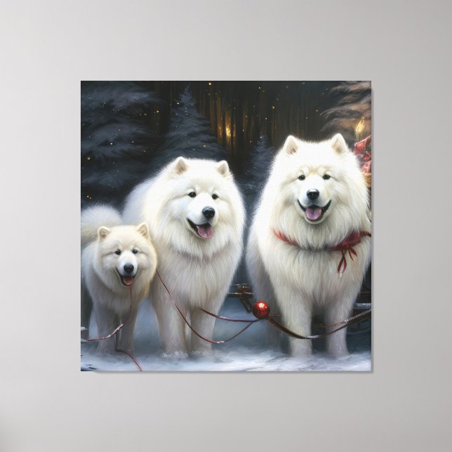 Samoyed Snöig Släd Jul Dekoration Canvastryck (Framsida)