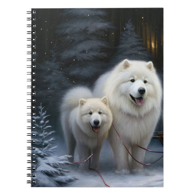 Samoyed Snowy Sleigh-juldekan Anteckningsbok (Framsidan)