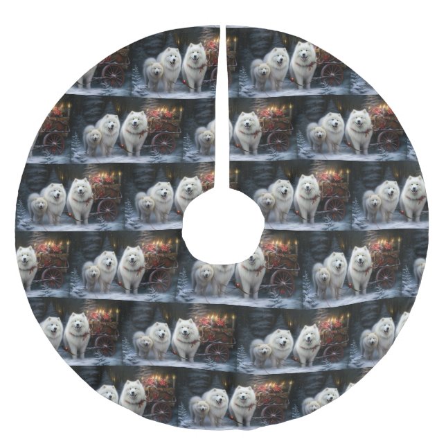 Samoyed Snowy Sleigh-juldekan Julgransmatta Borstad Polyester (Framsidan)