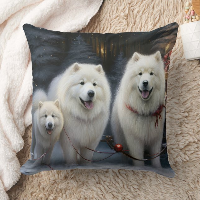 Samoyed Snowy Sleigh-juldekan Kudde (Filt)