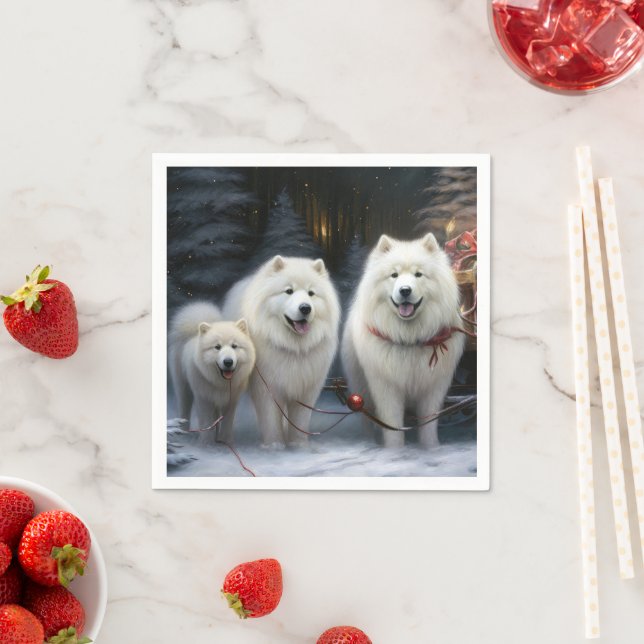 Samoyed Snowy Sleigh-juldekan Pappersservett (Insitu)