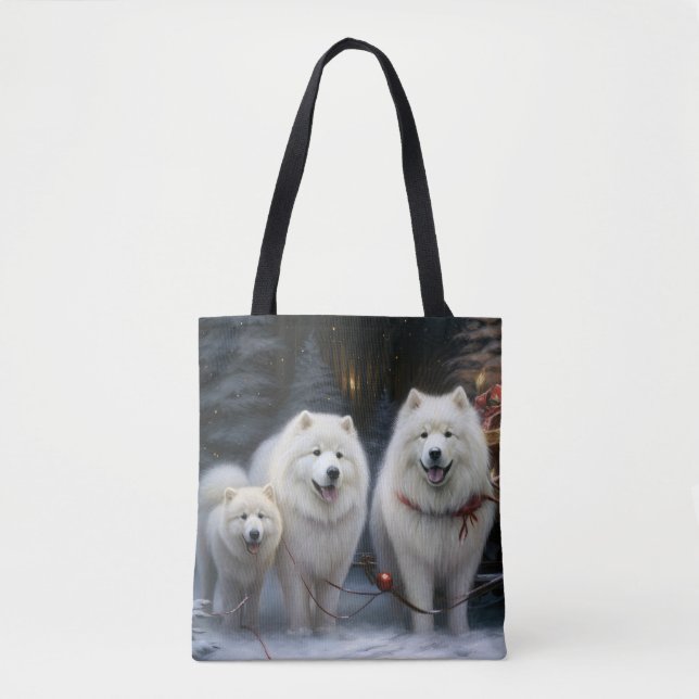 Samoyed Snowy Sleigh-juldekan Tygkasse (Framsida)