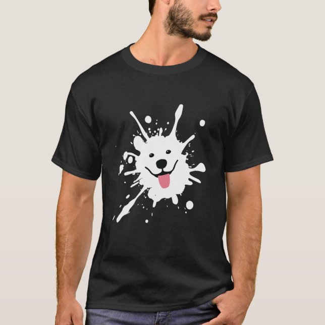 Samoyed Splatter Happy Puppy Dog Face T Shirt (Framsida)