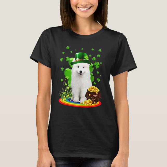 Samoyed St patricks day Irish Shamrock Hund Kärlek T Shirt (Framsida)
