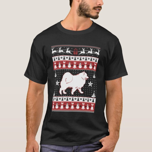 Samoyed Ugly jul Sweater Julafton T-Shirt - Samo (Framsida)