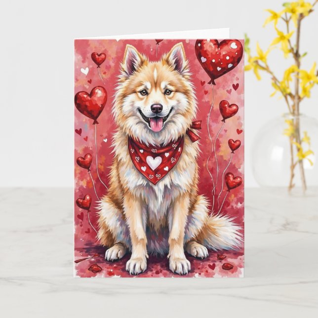 Samoyed Valentine’s Day Dog with Hearts Red Kort (Gul blomma)