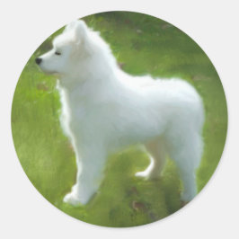 Samoyed-valp dekal; Flera storlekar Runt Klistermärke