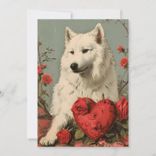 Samoyed Vintage Alla hjärtans dag Julkort