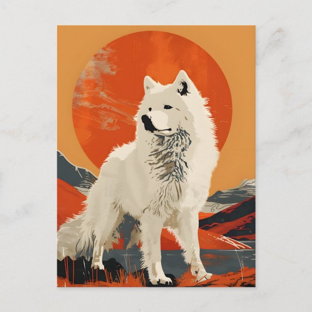Samoyed Vintage Art Vykort (Framsida)