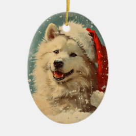 Samoyed vintage christmas julgransprydnad keramik