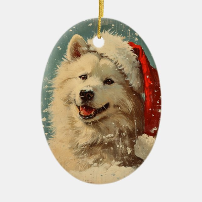 Samoyed vintage christmas julgransprydnad keramik (Framsidan)