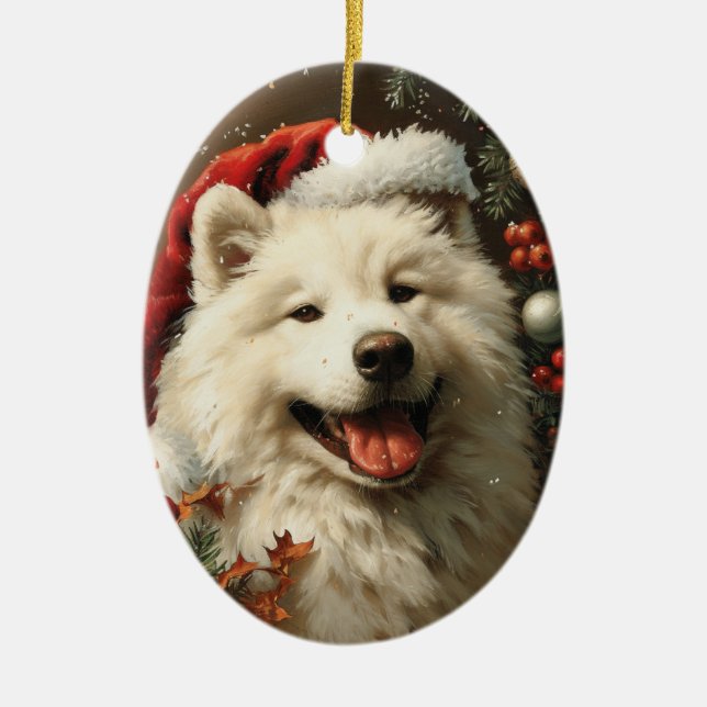 Samoyed Vintage jul Julgransprydnad Keramik (Framsidan)