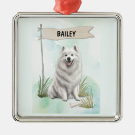 Samoyed Watercolor Personalized Dog Julgransprydnad Metall