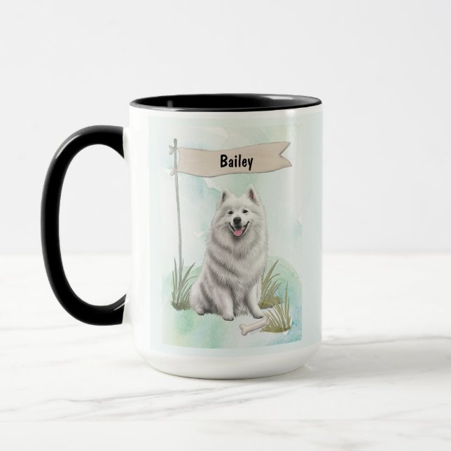 Samoyed Watercolor Personalized Dog Mugg (Vänster)