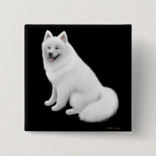 Samoyedhunden klämmer fast knapp