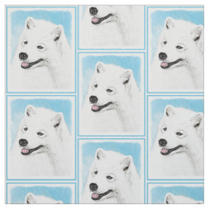 Samoyedmålning - gullig original- hundkonst tyg