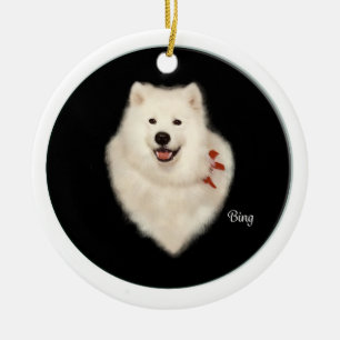Samoyedporträtt Frt & julgranBck prydnad Julgransprydnad Keramik