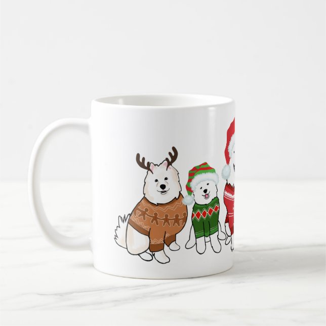 Samoyeds in Christmas Jumpers Kaffemugg (Vänster)