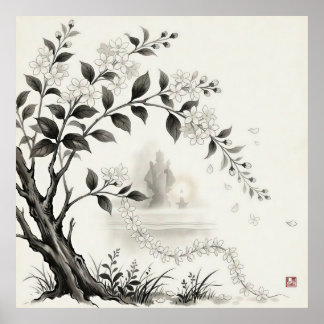 Sampaguita — Filippinernas nationalblomma Sumi-e Poster