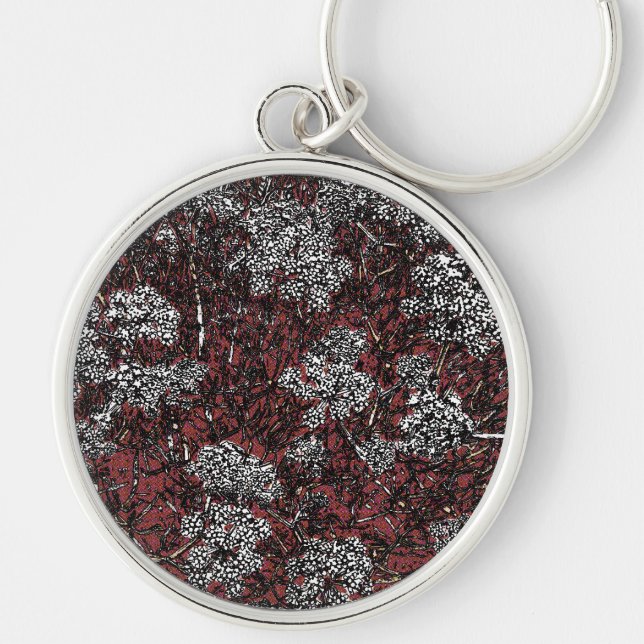 Samphire abstrakt design rund silverfärgad nyckelring (Framsidan)