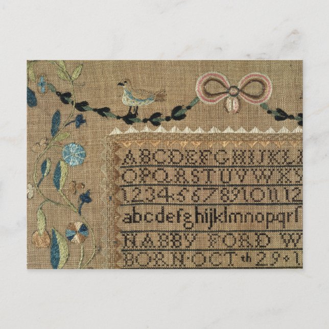Sampler by N.Ford, 1799, New Hampshire Vykort (Framsida)
