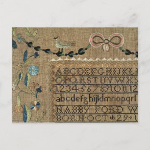 Sampler by N.Ford, 1799, New Hampshire Vykort